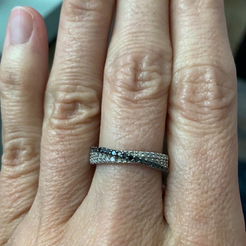 Miadora sterling silver black&white diamond ring